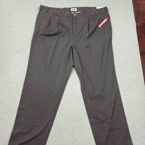 NEW Harbor Bay HB Gray Waist-Relaxer Pants Mens 46x32 Pleated Cotton Chino - Picture 1 of 6